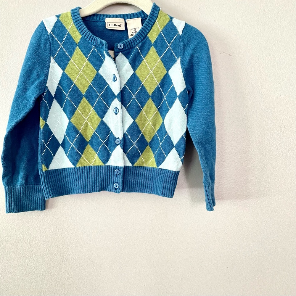 LL Bean 3T argyle cardigan unisex fall photos